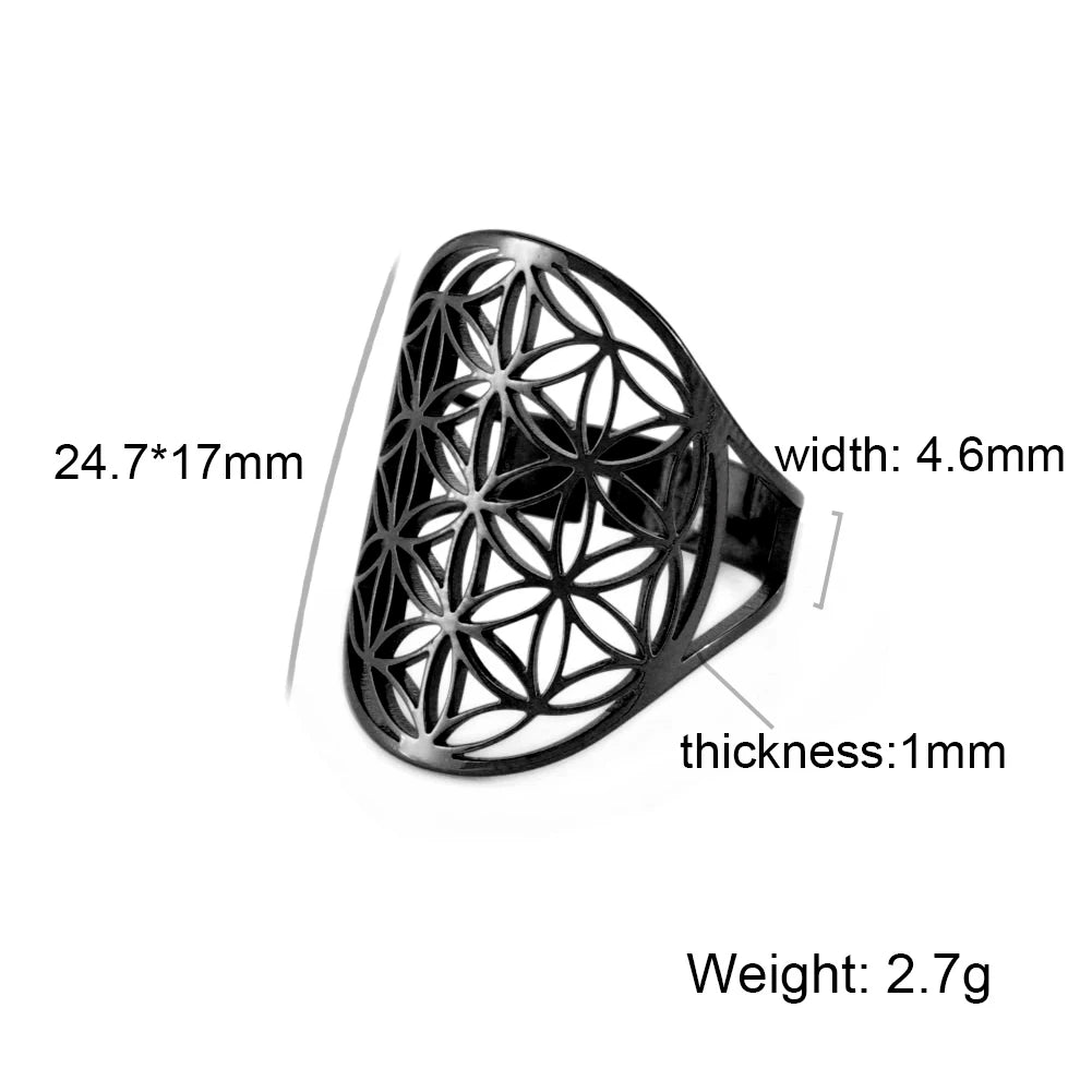 Unift Scared Geometry Flower Life Ring Adjustable Stainless Steel Ring in USA