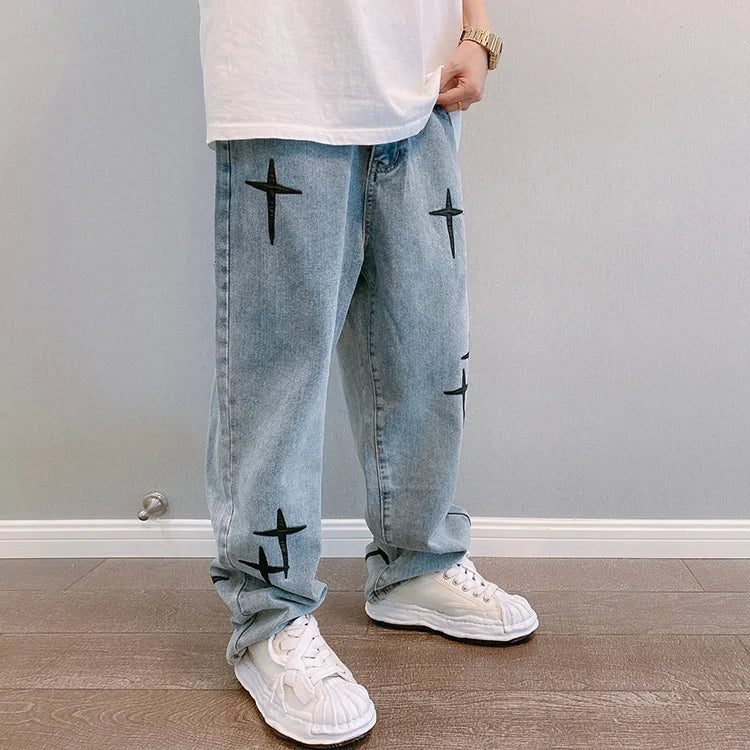 Prints Jeans Men New Streetwear Baggy Wide Leg in USA