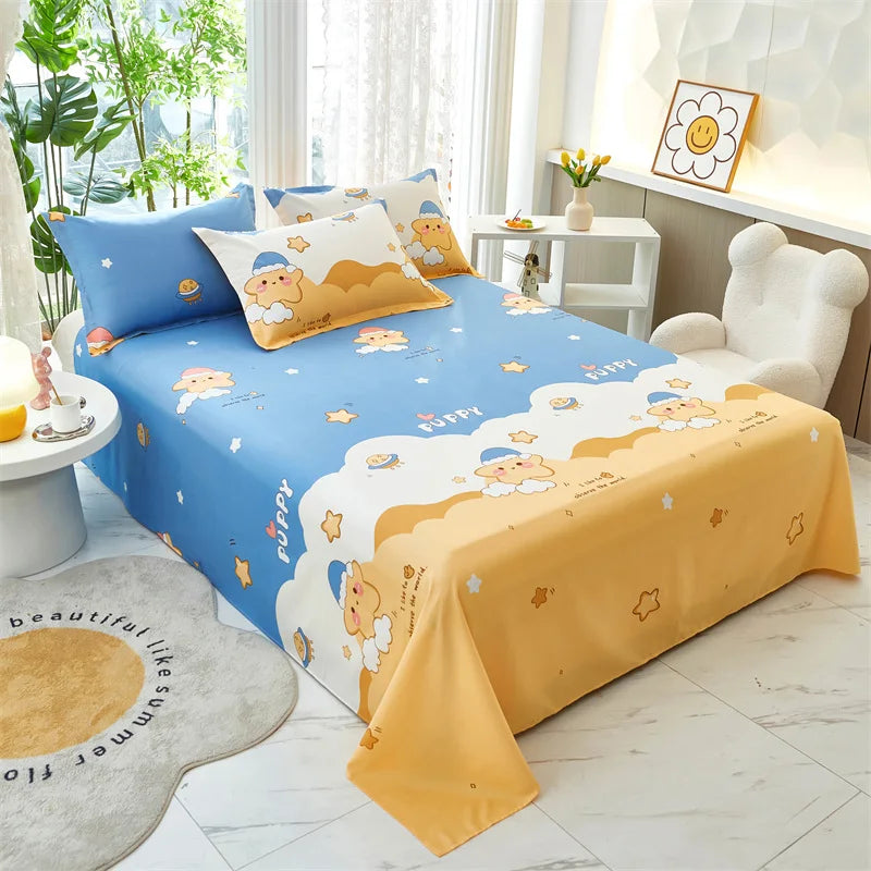 Cartoon Star Flat Sheet Twin Kawaii Yellow Bed Sheet in USA.