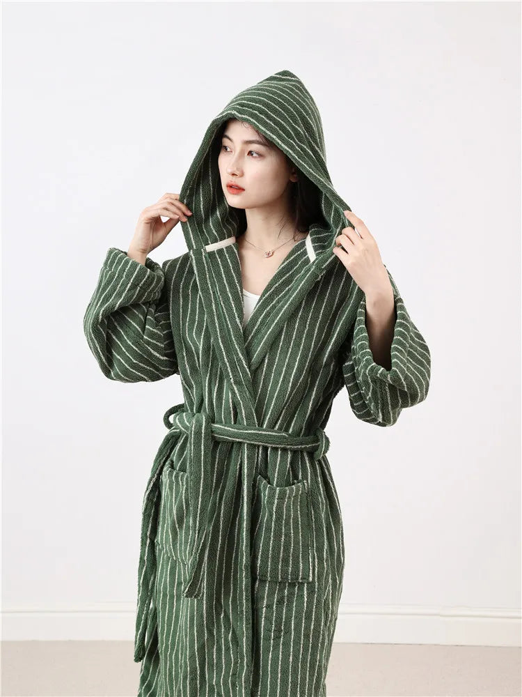 Fashion Striped Bathrobes Soft Cozy Absorbent Bath Towel