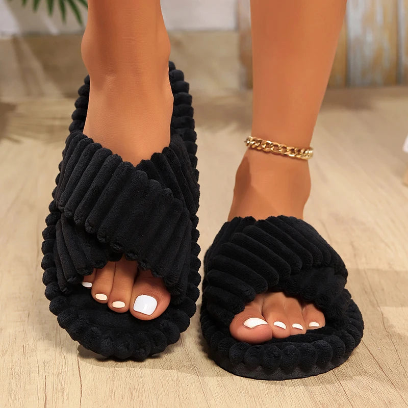 Fashion Corduroy Cross Band Home Slippers Women in USA