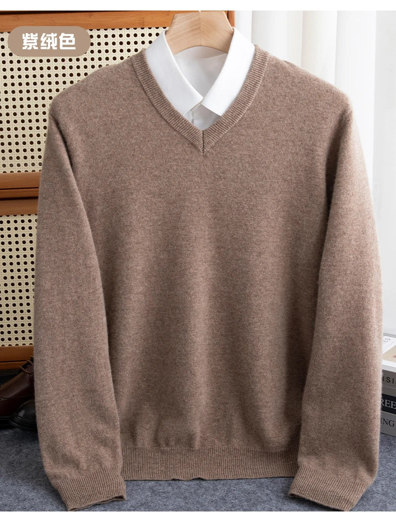 Men Merino Wool Sweater V-Neck Pullover Autumn Winter Cashmere in USA