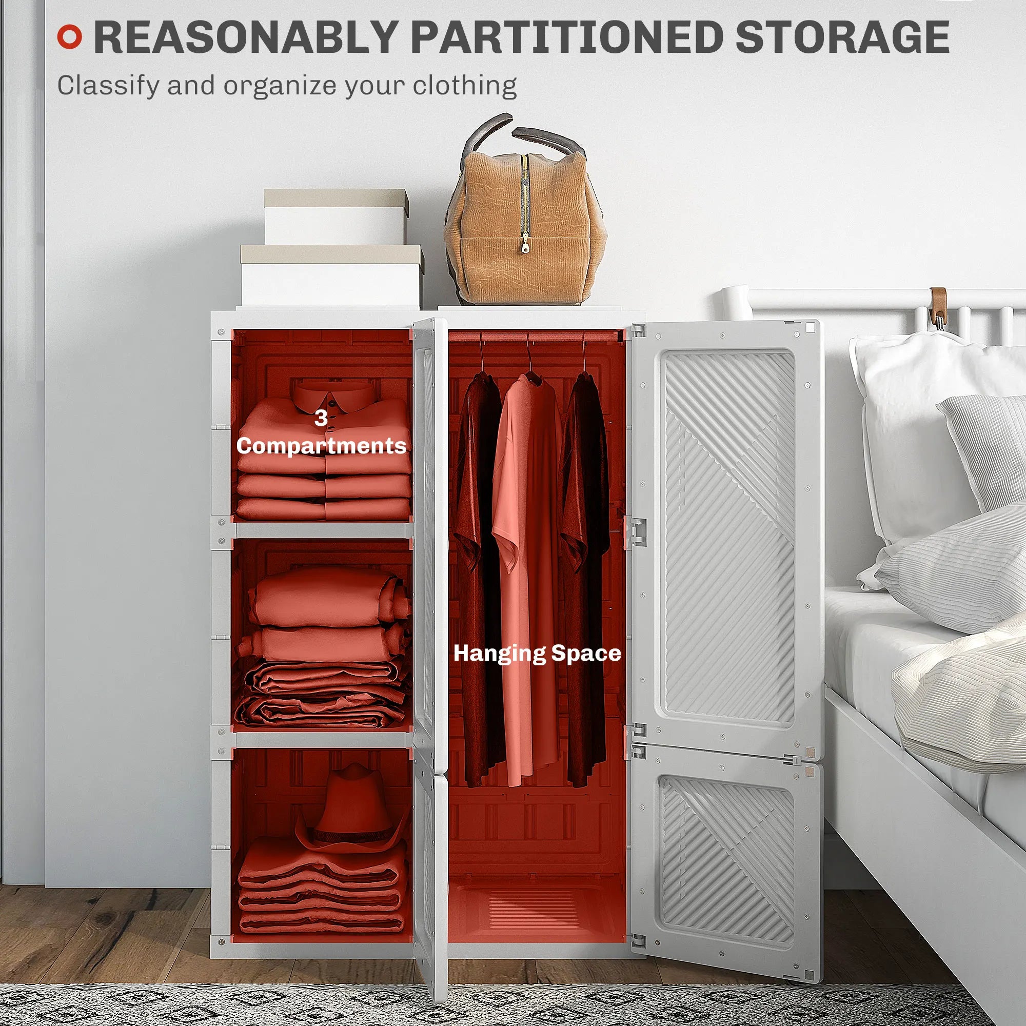 Portable Wardrobe Closet with Cube Compartments White IN USA.