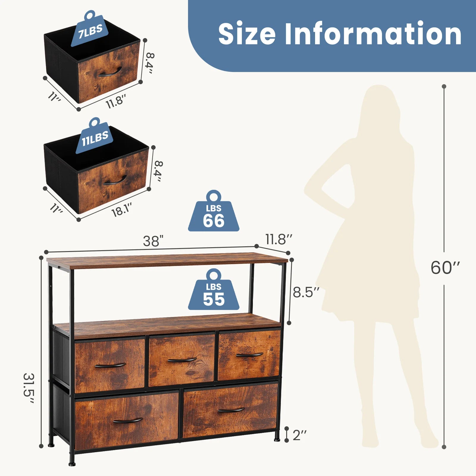 TV Stand Dresser Bedroom Fabric Drawers Storage Chest IN USA.