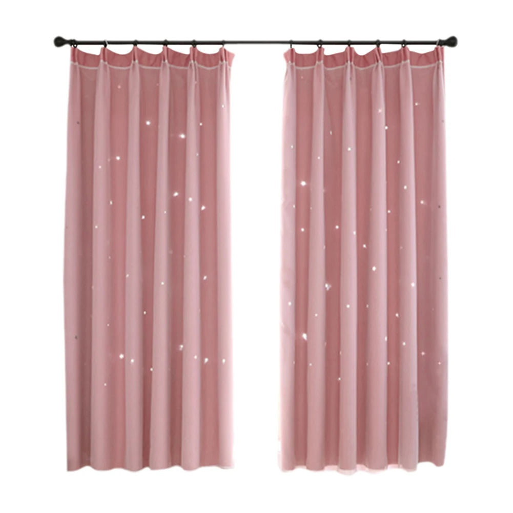 Bright Double Layer Blackout Star Hollow Curtains in USA