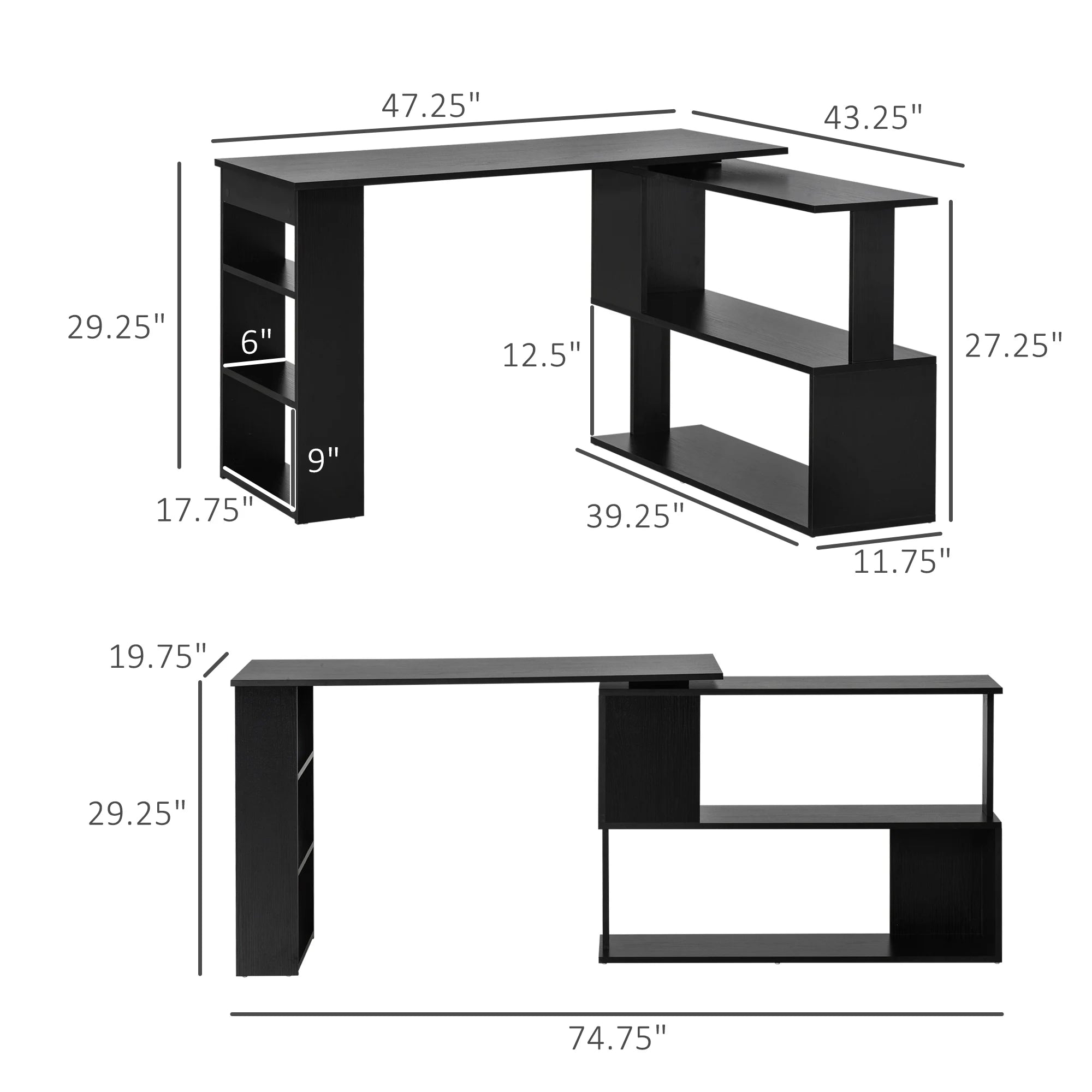 Rotating Home Office Corner Desk and Storage Shelf Combo IN USA.