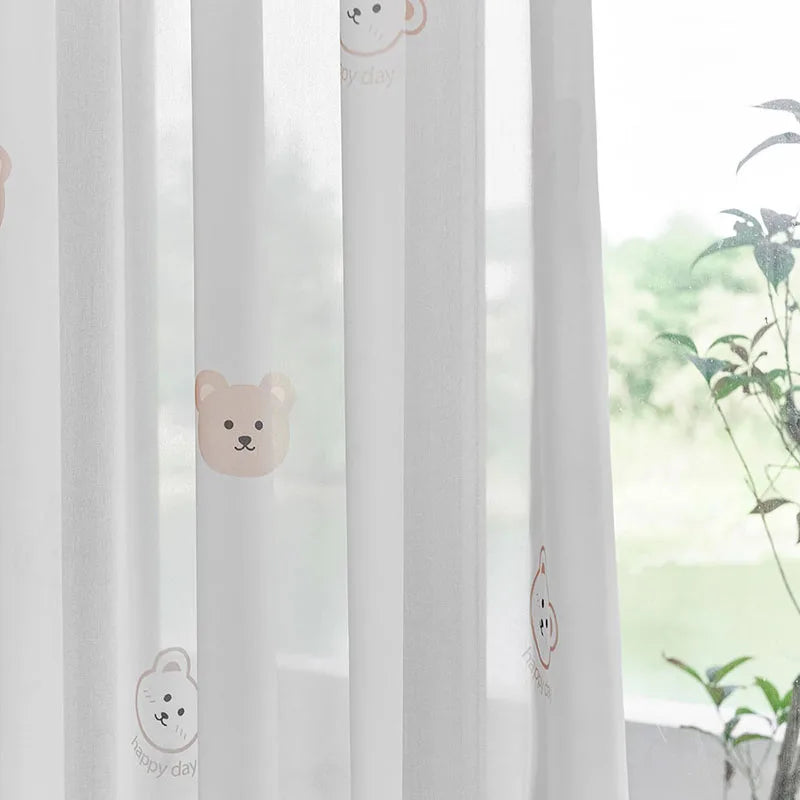 Cute Plush Bear Embroidered Childrens Curtains Japanese