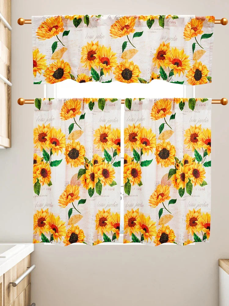 Valance Tier Curtains Windows Sunflower Kitchen Curtain in USA