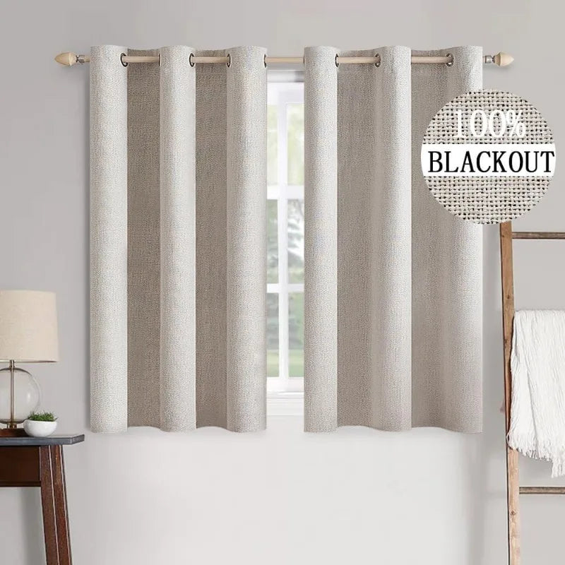 Blackout Linen Textured Curtains for Bedroom Solid Thermal Insulated G