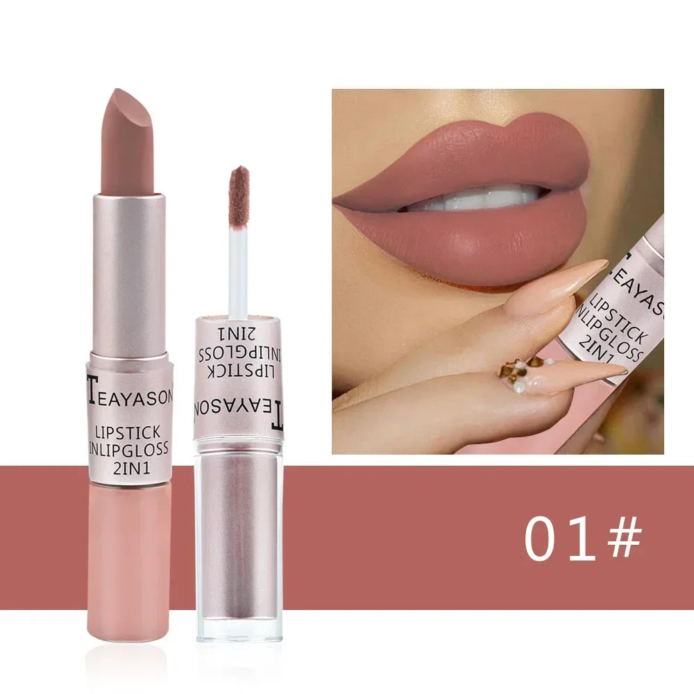 Double Head Lip Gloss Matte Velvet Sexy Red Tint Liquid Lipstick in USA