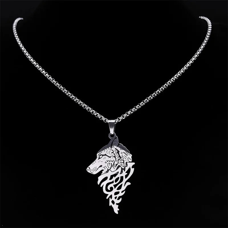 Viking Wolf Head Pendant Necklace Stainless Steel in USA