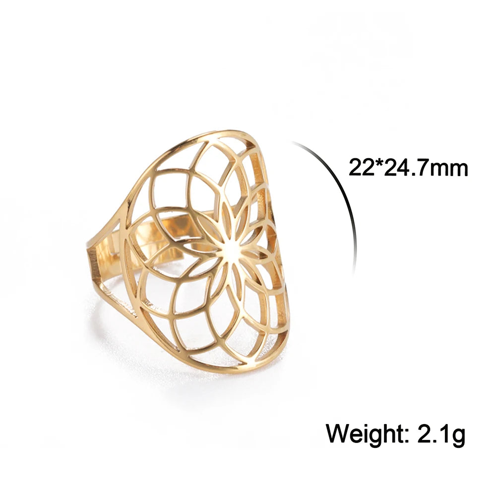 Unift Scared Geometry Flower Life Ring Adjustable Stainless Steel Ring in USA