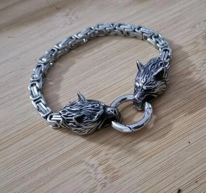 Nordic Necklace Double Wolf Head Thor's Hammer in USA