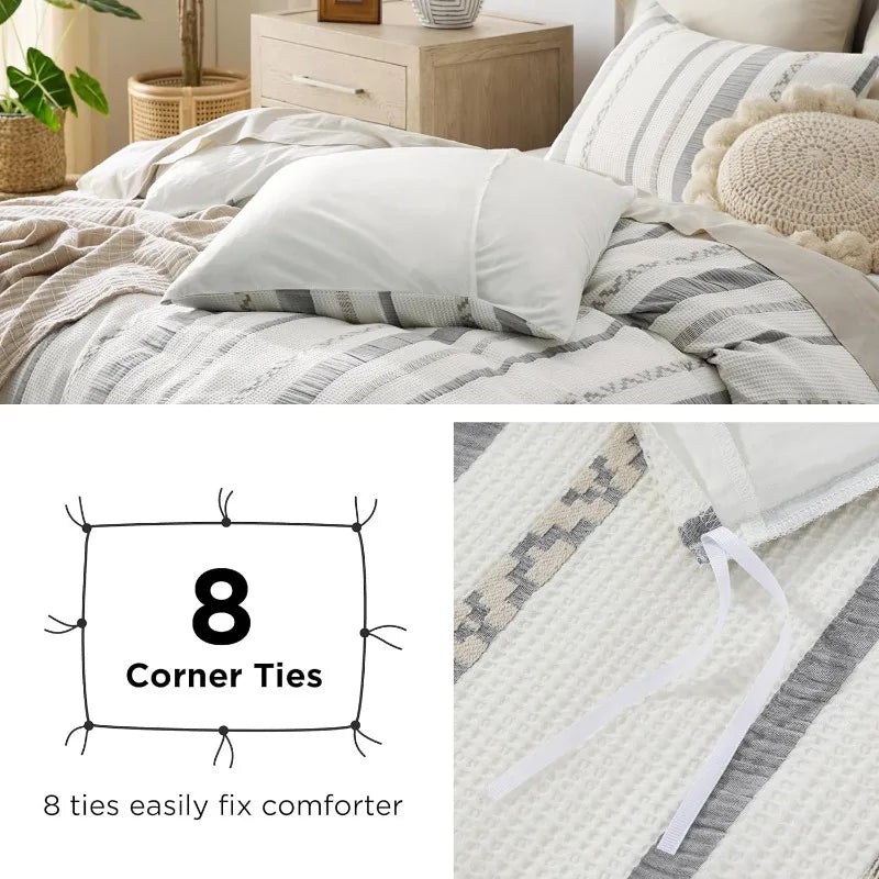 Cotton Waffle Weave Coconut White Duvet Cover Set