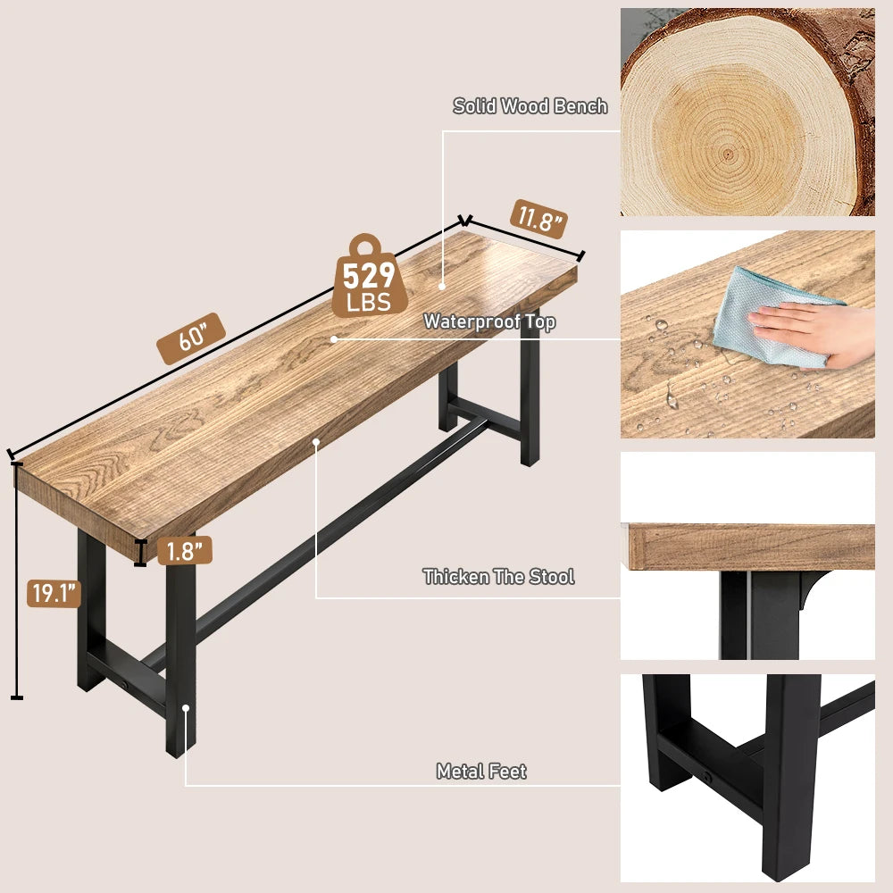 Solid Wood Dining Bench Person,Kitchen Table Bench in USA.