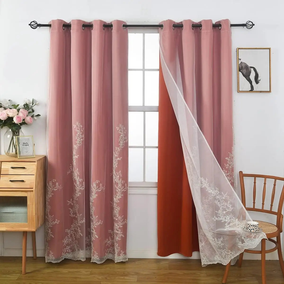 Double Layered Curtains Embroidered White Sheer in USA