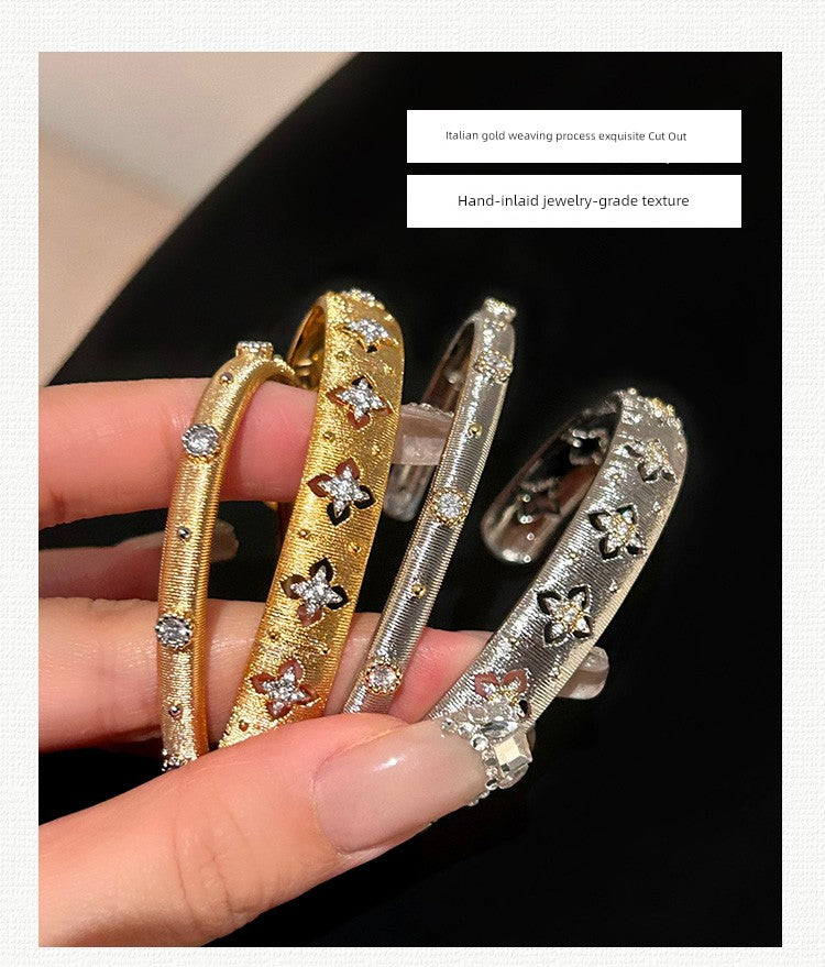 Joy Woven Gold Advanced Texture Rhinestone Retro Bracelet in USA.