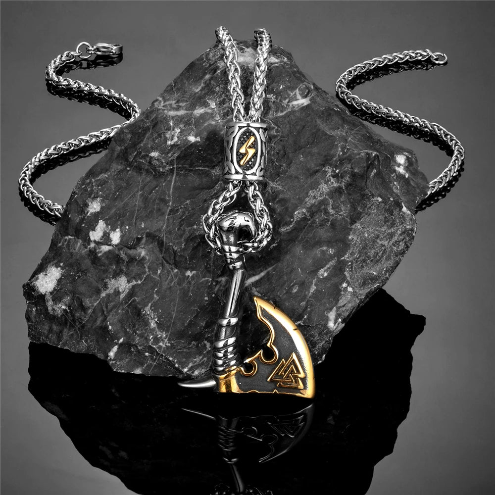 Never Fade Norse Runes Vikings Ax Necklaces Men in USA