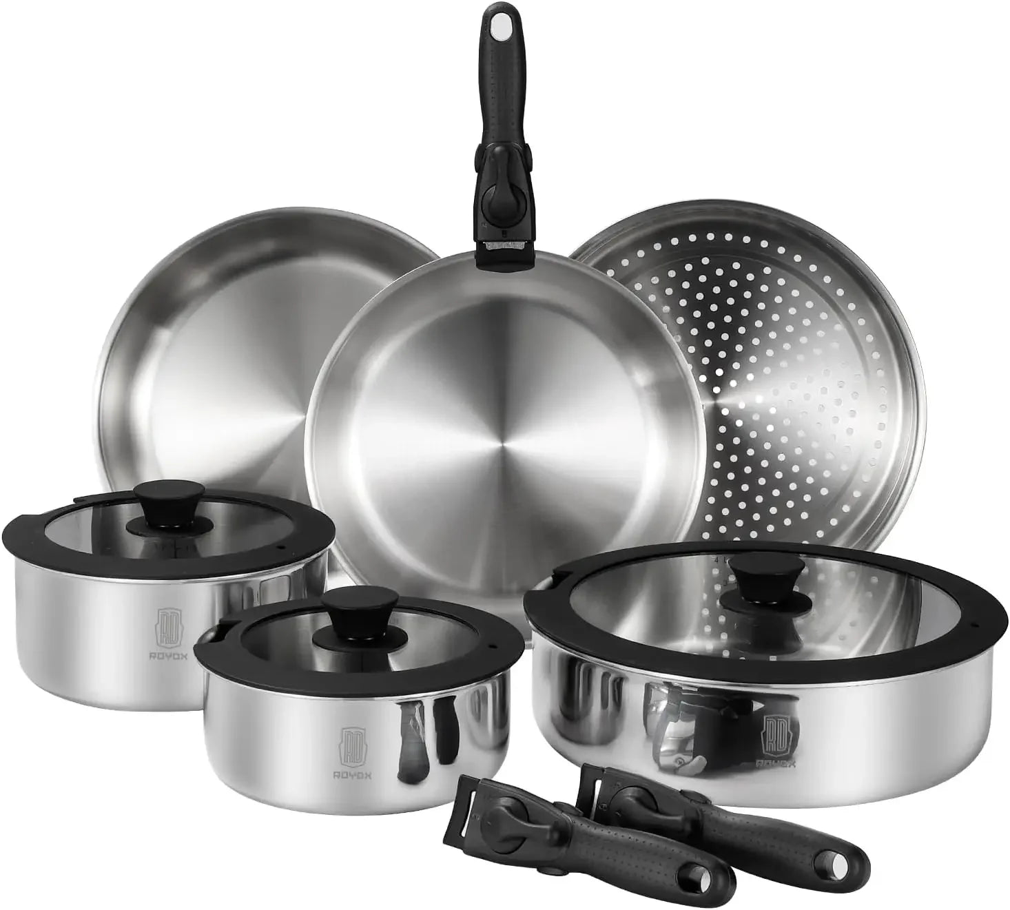 Pots Pans Set, 20 Piece Stainless Steel Kitchen Removable