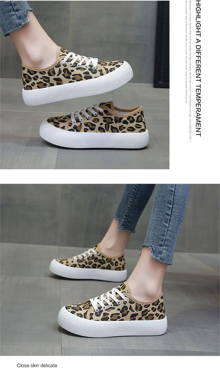 Stylish Leopard Print Sneakers Women Spring Chunky Canvas Shoes in USA