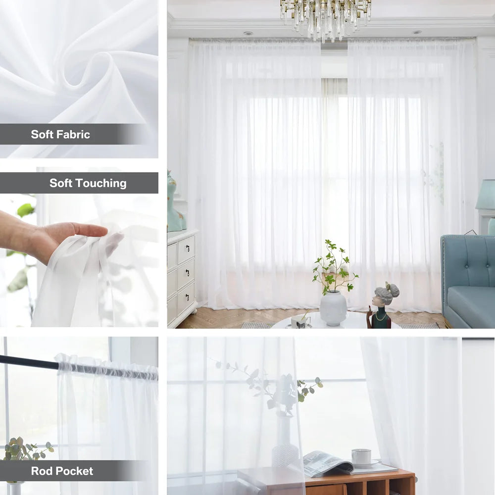 Shading Solid White Sheer Curtains Living Room Decoration in USA