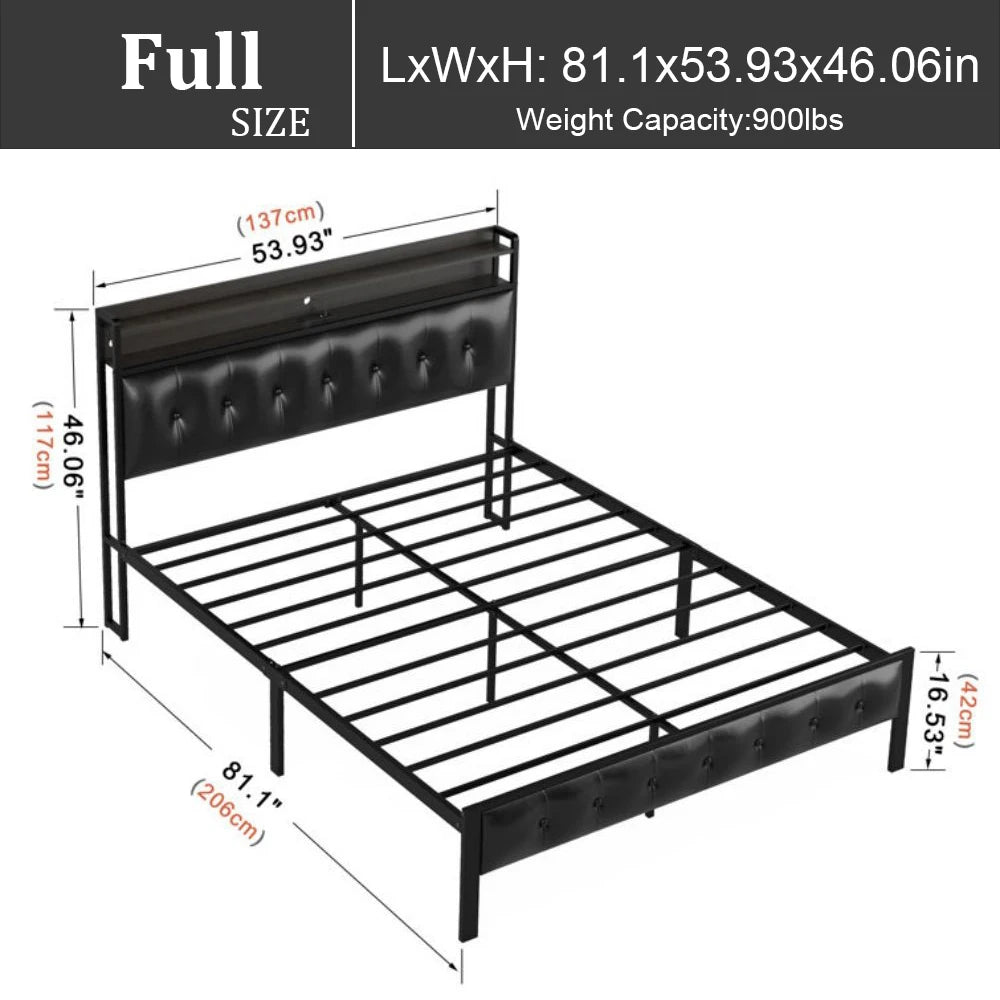 Bed Frame Charging Station RGB LED Lights, Platform Bed IN USA.