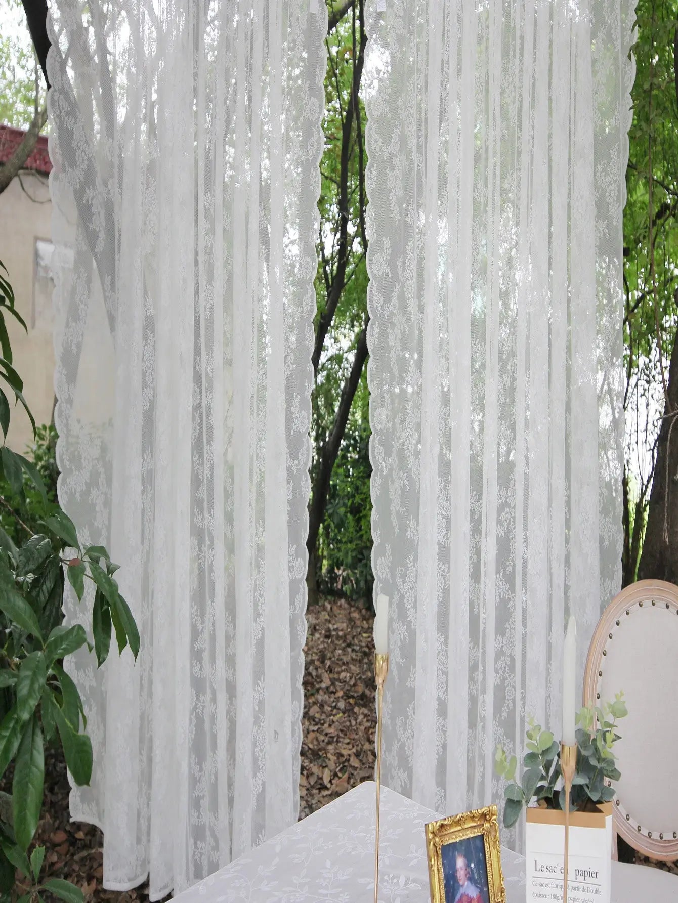 Outdoor Lace Curtain German Style White Flower IN USA.