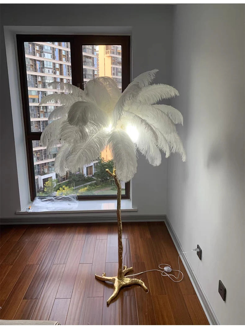 Nordic Ostrich Feather Led Floor Lamp Resin Copper IN USA.