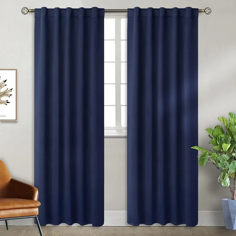 Navy Blue Elegant Blackout Curtains Rod Pocket in USA