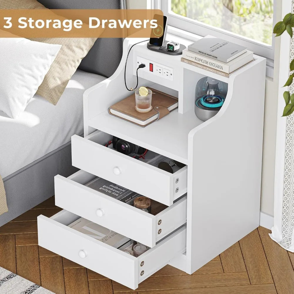 Nightstand Charging Station, Stand Hutch,Bedside Table IN USA.