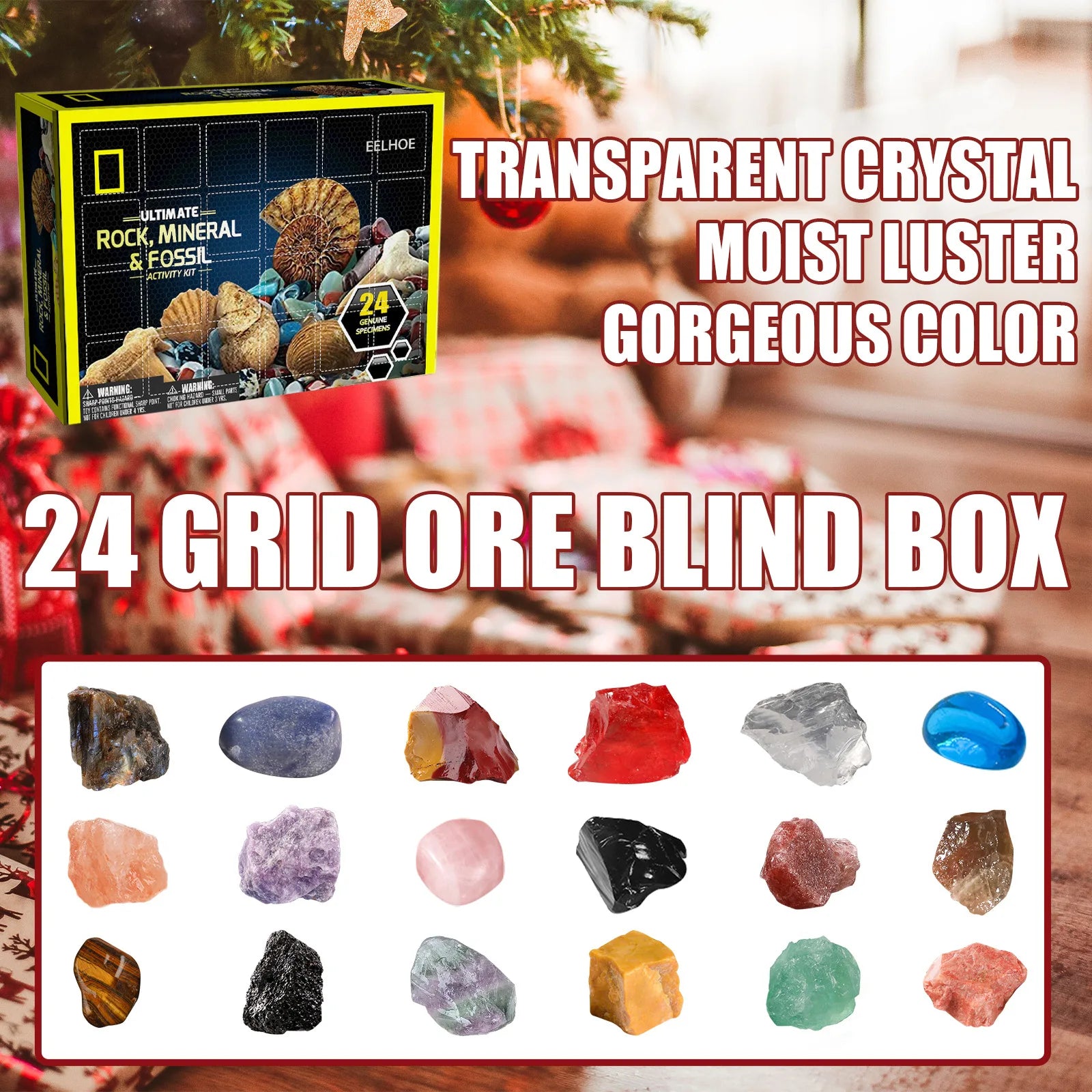 1Set Ore Christmas Advent Calendar Healing Crystal Mineral Gift Box Ki