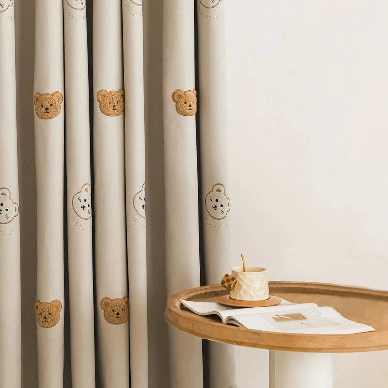 Cute Plush Bear Embroidered Childrens Curtains Japanese