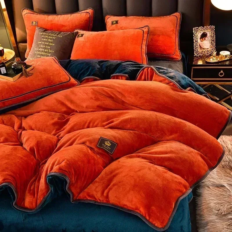 Velvet Autumn Winter Warm Duvet Cover Set Bed Sheet in USA