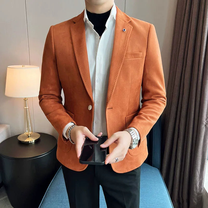 New Fashion Suit Coat Men's Slim Fit Deerskin IN USA.