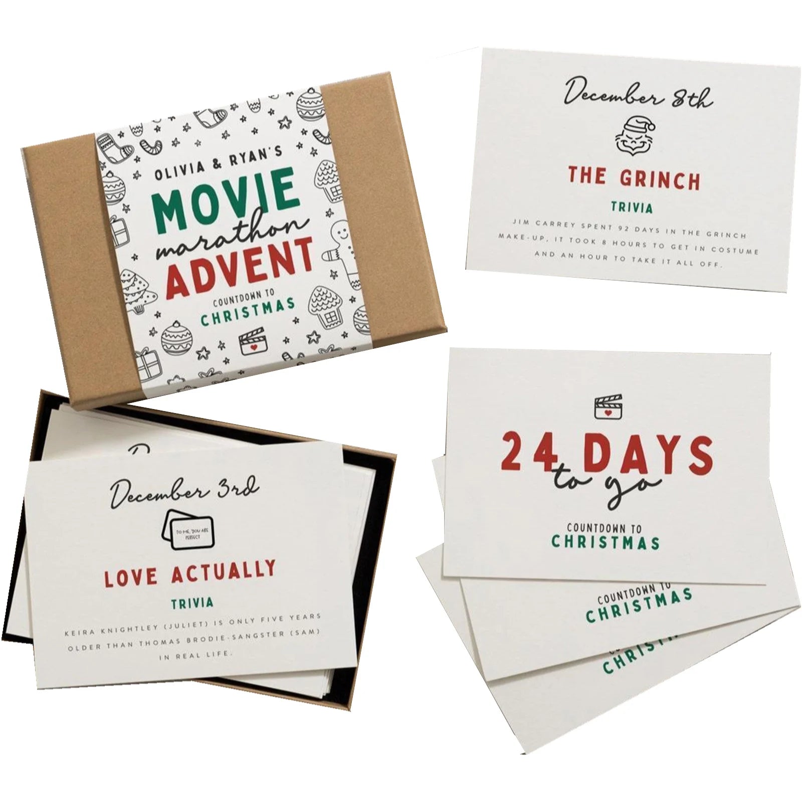 Christmas Advent Calendar Countdown Cards Gift for Adult