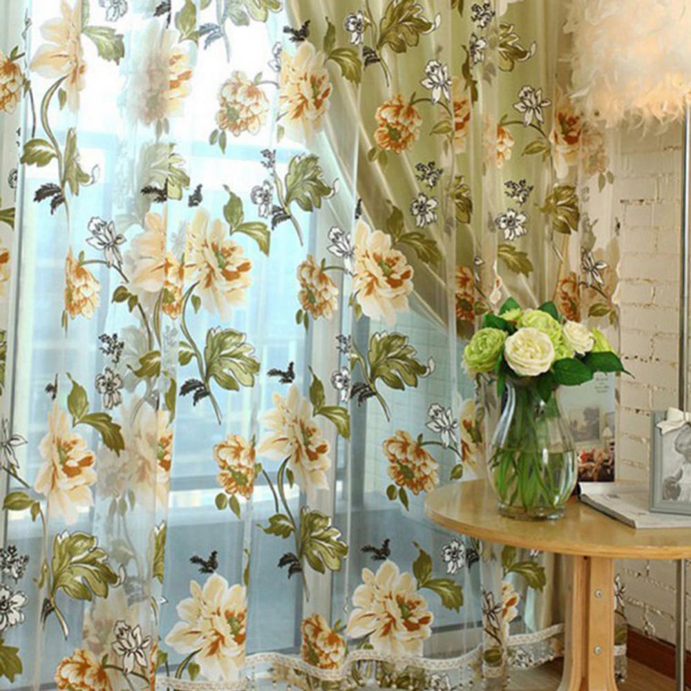 New Door Blinds Window Peony Printed Transparent Tulle Curtain IN USA.