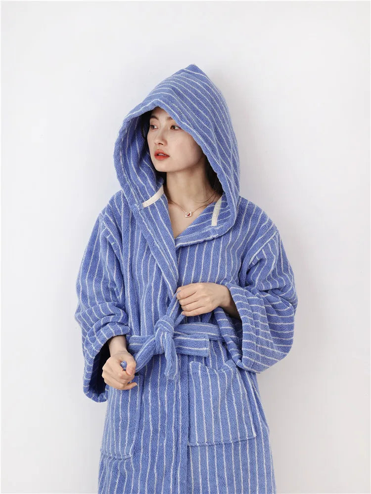 Fashion Striped Bathrobes Soft Cozy Absorbent Bath Towel