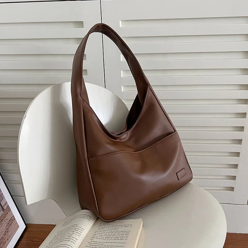 Women Hobo Bag Simple PU Leather Solid Shoulder Bag in USA