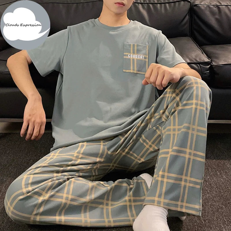 Summer Knitted Plaid Cool Mens Pyjamas Pajamas Casual in USA