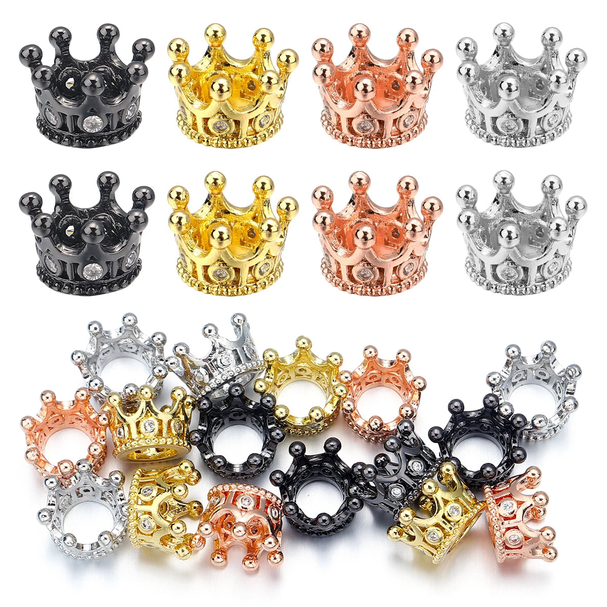 Copper Inlaid Zircon Crown Beads Gunblack/Rose Gold/Rhodium in USA.