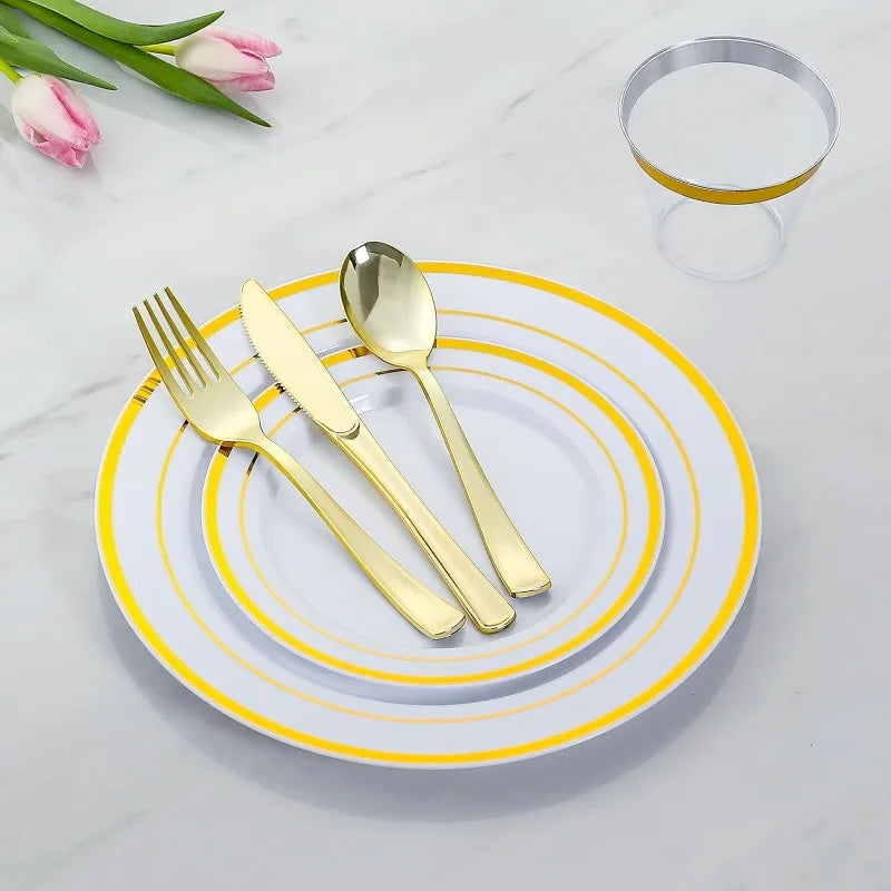 Plastic Dinnerware Set 100 Guests, Disposable Plastic Plate