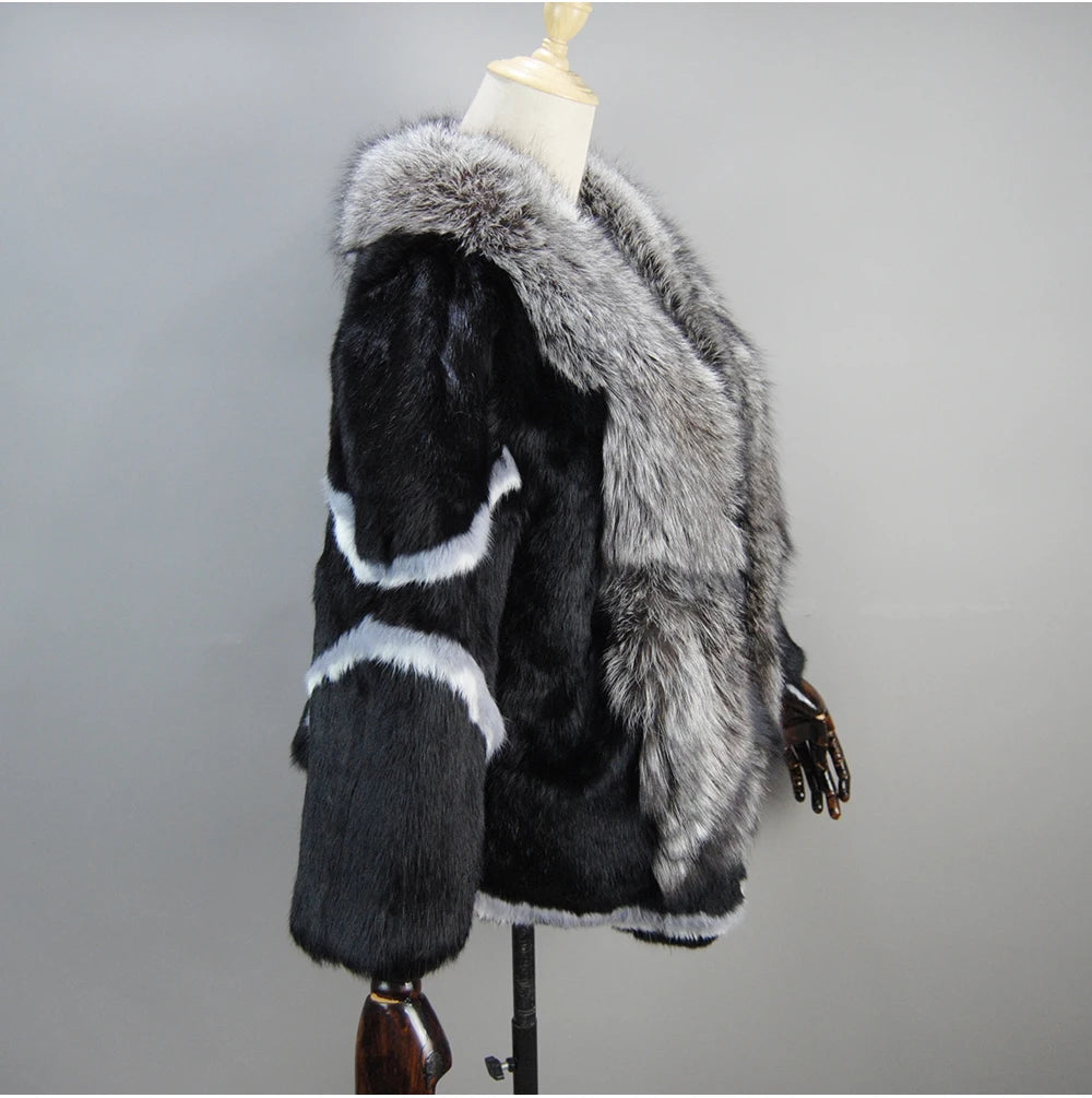 New Arrival Fashion Women Winter Full Pelt Rabbit Fur Coat in USA