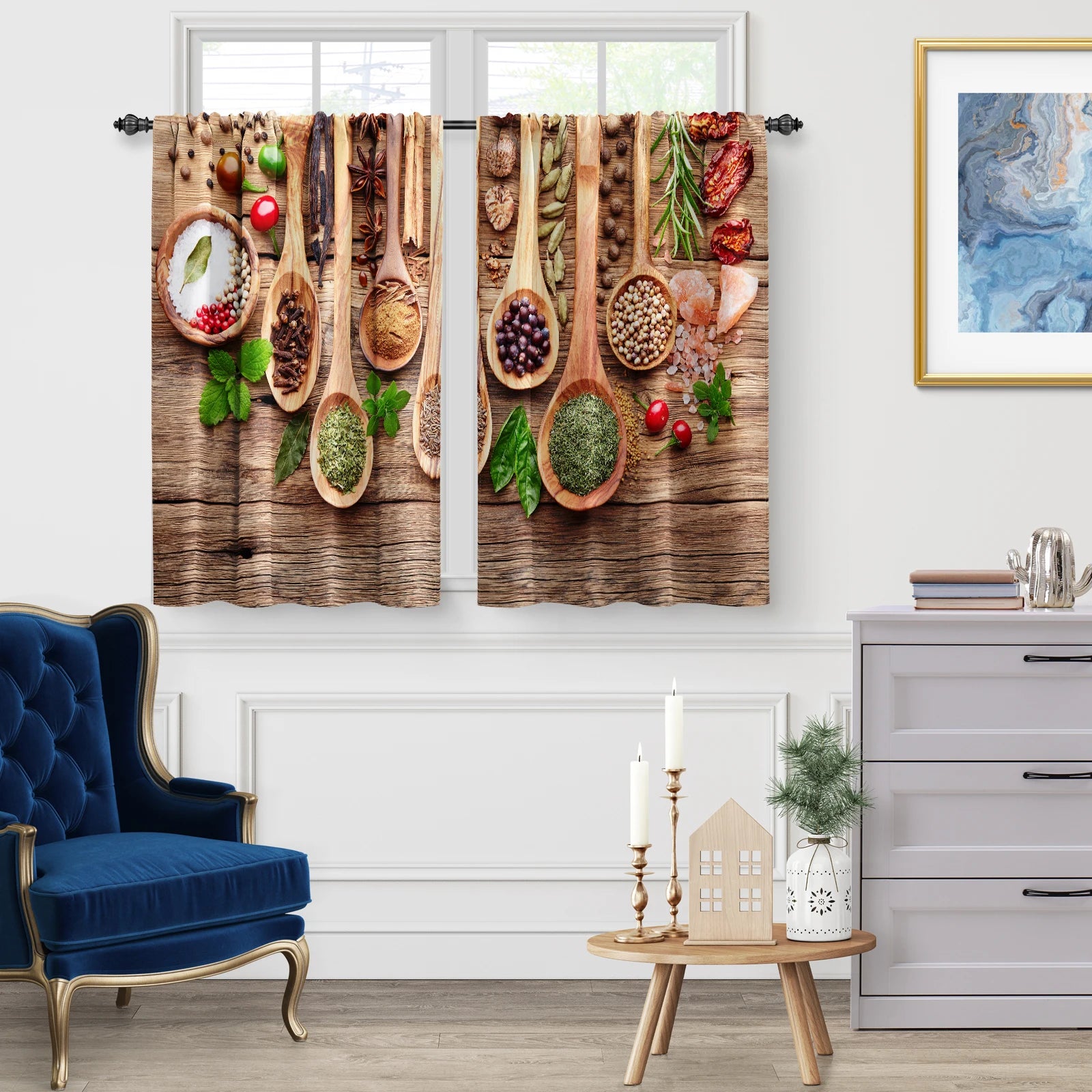 2 Panel Food Spice Kitchen Curtains - Rustic Kitchen Food Theme Curtai