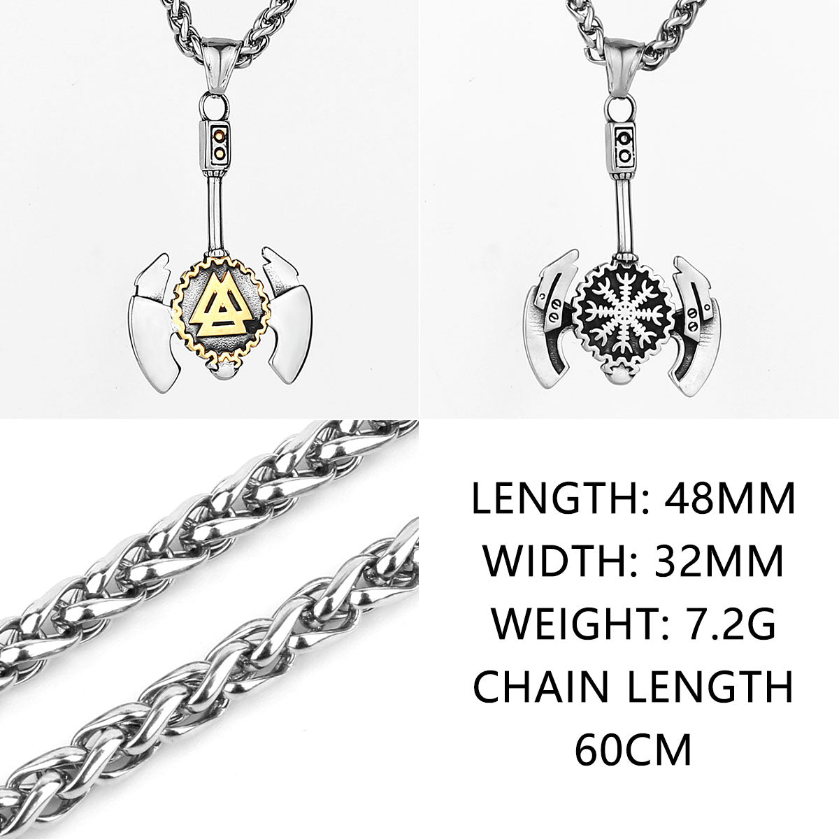 Stainless Steel Viking Axe Pendant Necklace Men's Celtic Valknut in USA