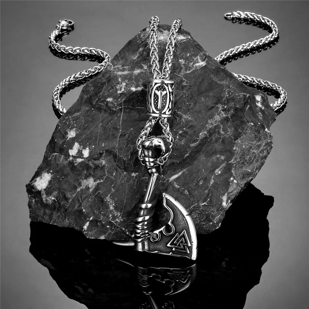 Never Fade Norse Runes Vikings Ax Necklaces Men in USA