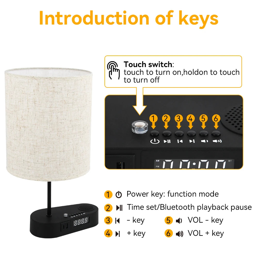 Bedside Table Lamp Bluetooth Alarm Clock Function IN USA.