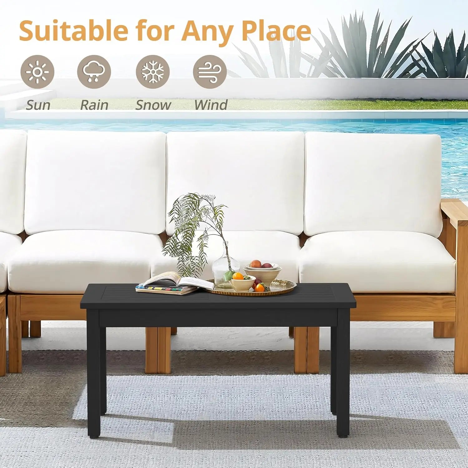 Outdoor Coffee Table Rectangle, HDPS Patio Coffee Tables IN USA.