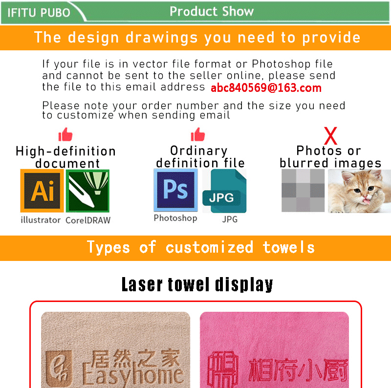 Custom LOGO Towel Free Laser Embossing Lettering Microfiber