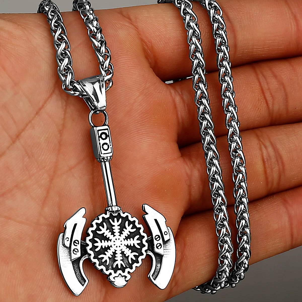 Stainless Steel Viking Axe Pendant Necklace Men's Celtic Valknut in USA