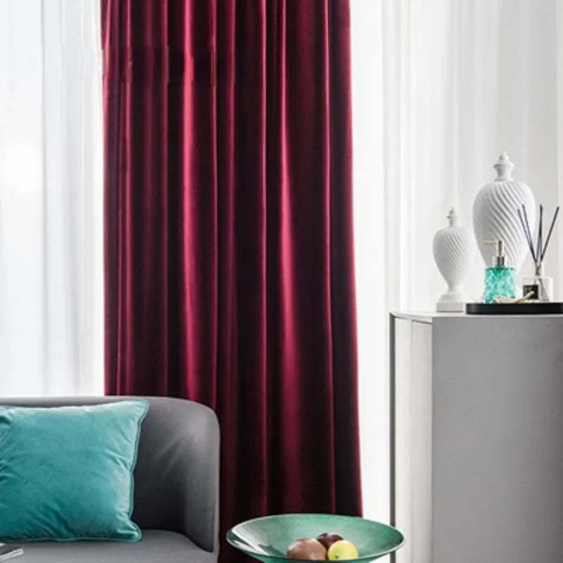 Solid Color Velvet Curtains Living Room Bedroom Blackout in USA